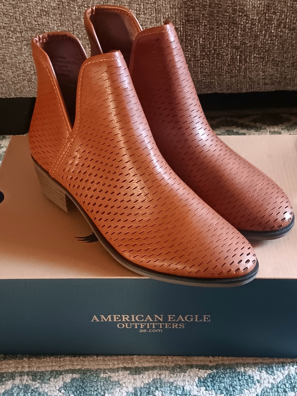 American Eagle Outfitters Perforated Tan Ankle Booties